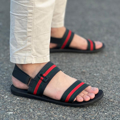 The Red and Green Strip Sandal - yehloo.com.pk