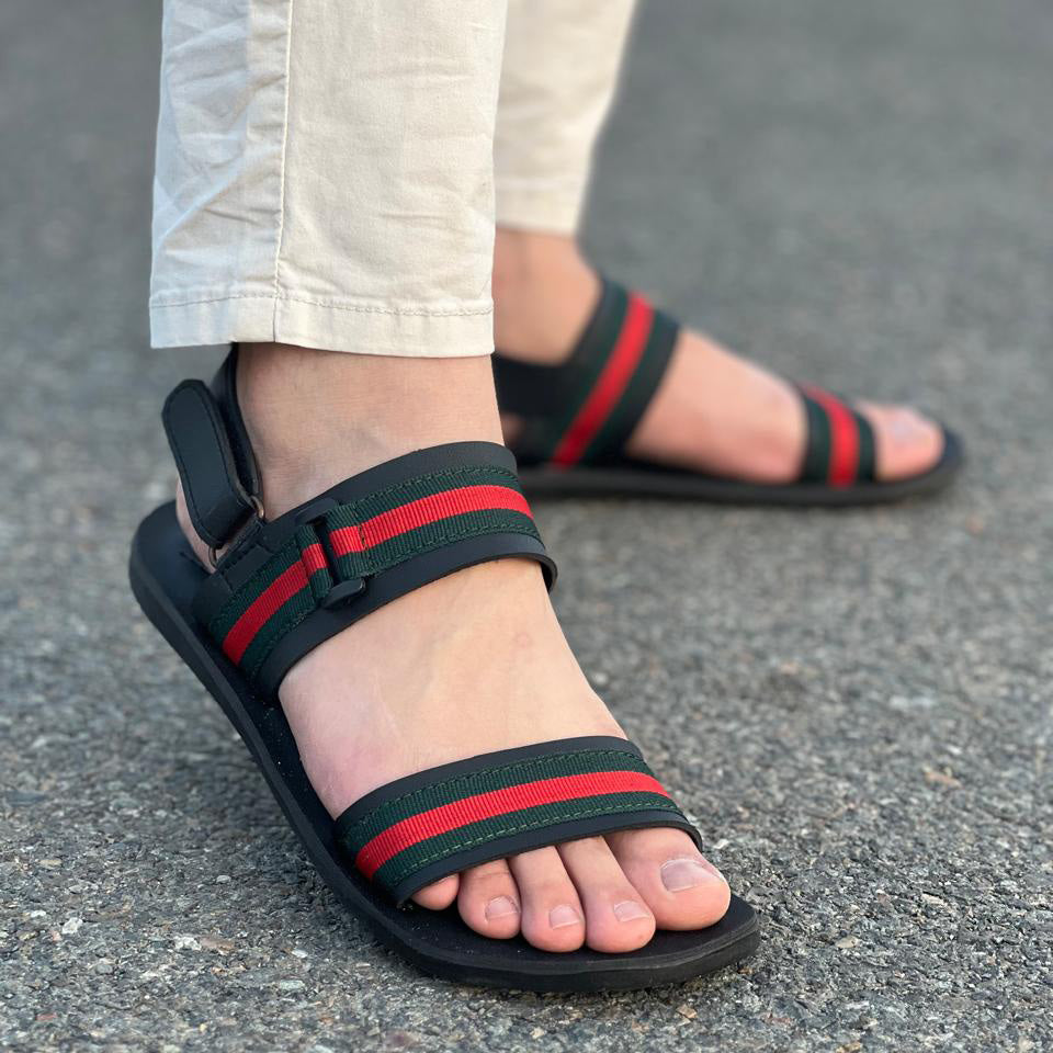 The Red and Green Strip Sandal - yehloo.com.pk