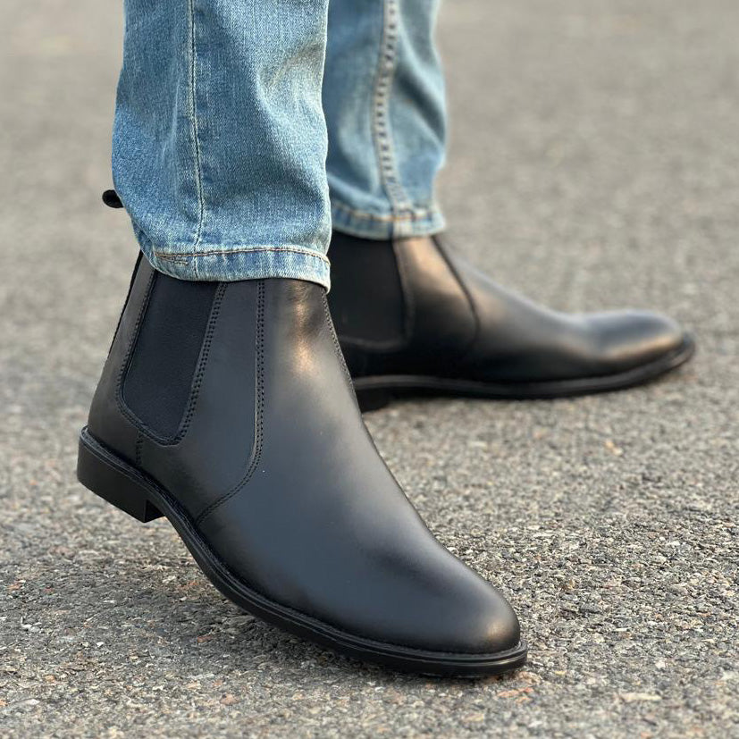 Black Leather Chelsea Boots YL-101 - yehloo.com.pk