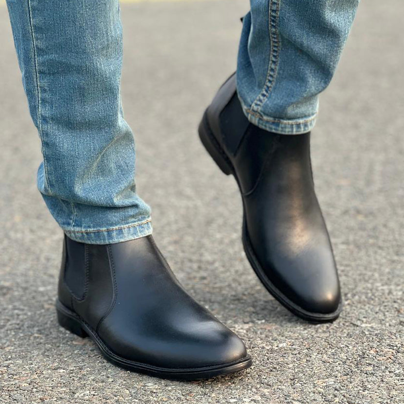 Black Leather Chelsea Boots YL-101 - yehloo.com.pk