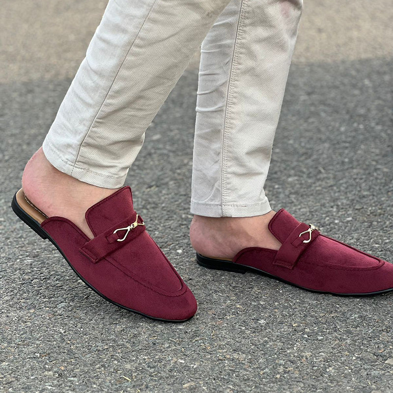 Hand Stitched Maroon Suede Mule