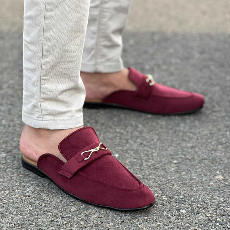 Hand Stitched Maroon Suede Mule