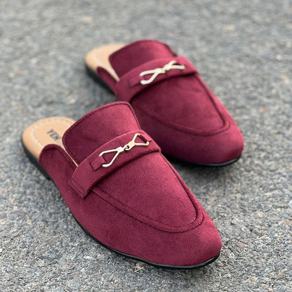 Hand Stitched Maroon Suede Mule