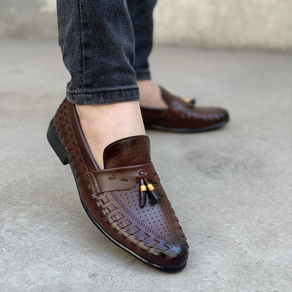 Handmade Enzo Brown Woven Shoes - yehloo.com.pk