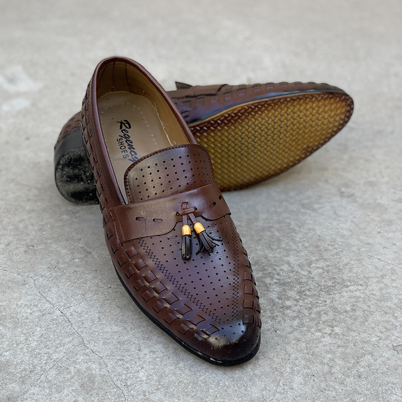 Handmade Enzo Brown Woven Shoes - yehloo.com.pk