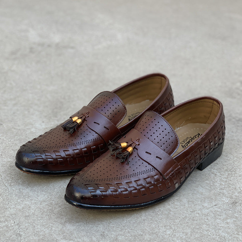 Handmade Enzo Brown Woven Shoes - yehloo.com.pk