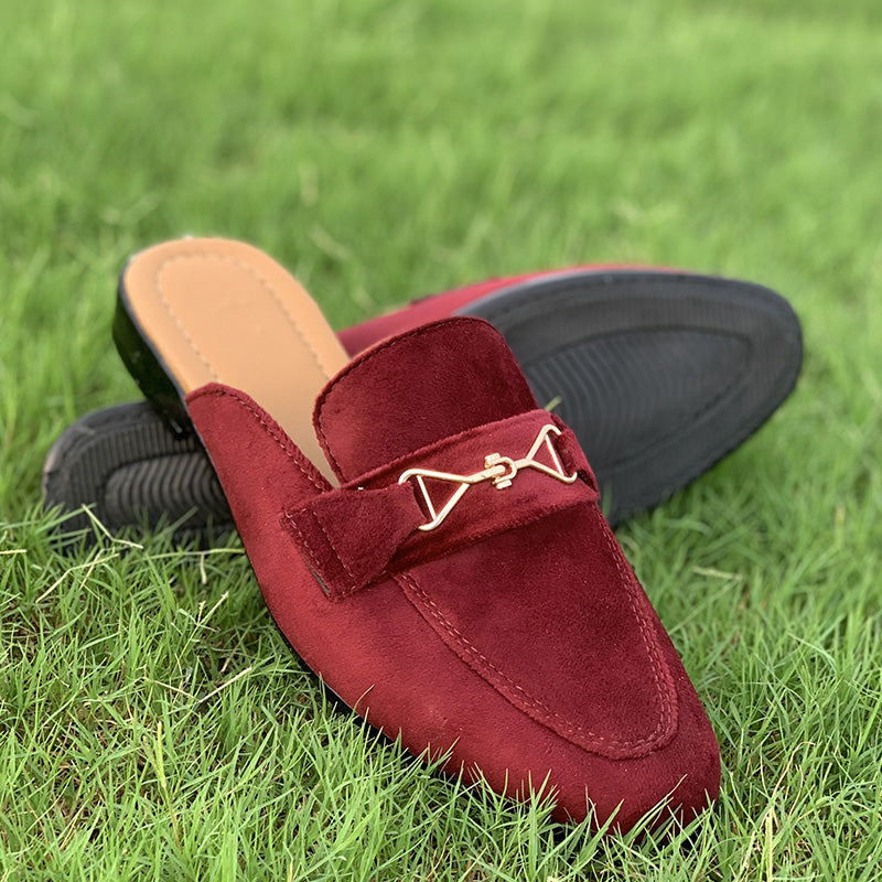 Hand Stitched Maroon Suede Mule - yehloo.com.pk