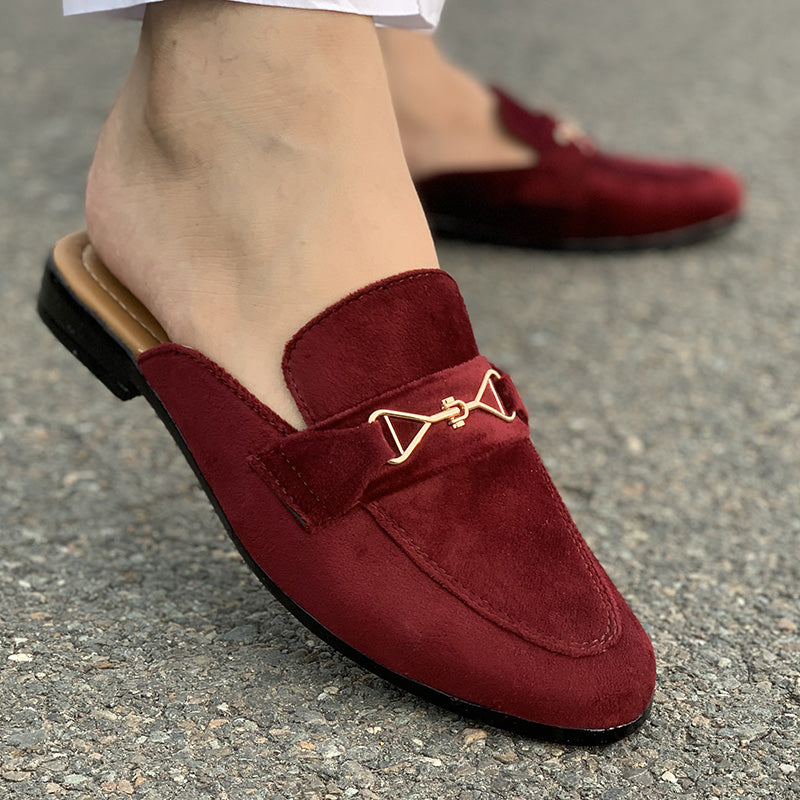 Hand Stitched Maroon Suede Mule - yehloo.com.pk